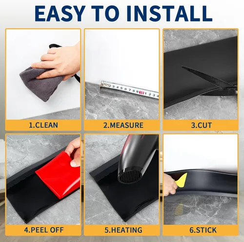 Miniatura 6 de Moldura Flexible para Zócalo de 4 Pulgadas, Ribete de Base de Pared de Vinilo Autoadhesiva, Base Cove de Despegar y Pegar, Moldura de Zócalo de Negro