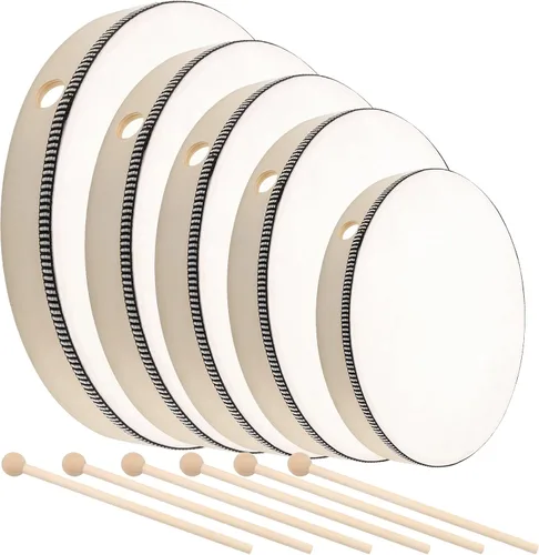 Juego de 5 tambores de mano, 6 pulgadas, 7 pulgadas, 8 pulgadas, 10 pulgadas, 12 pulgadas, kit de tambor de marco de madera con baqueta, tambores de