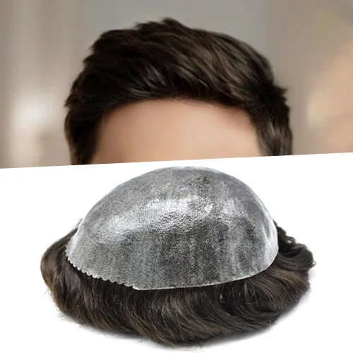 Miniatura 35 de Toupee para hombre completo polivinílico indio cabello humano tupé para hombres sistema de cabello natural para hombre 0.004 in inyección PU postizo