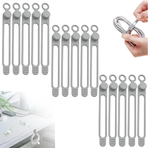 Miniatura 16 de Bridas de silicona para cables, organizador de cables de silicona, organizador de cables reutilizable, organizador de cables multiusos para viajes