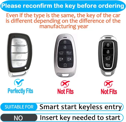 Miniatura 2 de Tukellen Funda de Cuero Genuino para Llavero Portallaves Inteligente Compatible con Hyundai Elantra Elantra GT Ioniq Sonata Tucson Smart 4 Botones