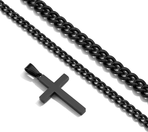 Miniatura 3 de Collar de cruz de acero inoxidable en capas para hombres y niños, dije de cruz de cadena de eslabones cubanos, regalos de joyería religiosa