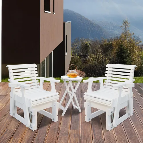 Miniatura 2 de Silla planeadora para exteriores, juego de muebles de patio de madera de 2 plazas con mesa, portavasos, respaldo alto y asiento contorneado Blanco