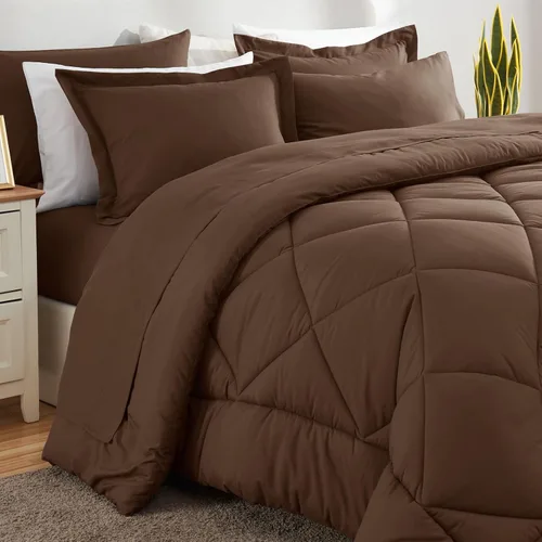 Miniatura 8 de CozyLux Juego de ropa de cama con edredón tamaño King color marrón - Juego de 7 piezas en una bolsa, juego de cama suave de lujo para todas