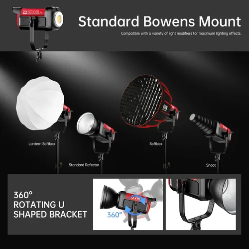 Miniatura 7 de GVM 300W Iluminación de fotografía Luz de video bicolor con soporte de linterna softbox de montaje Bowens y soporte CRI 97+ CCT 2700K~6800K 12