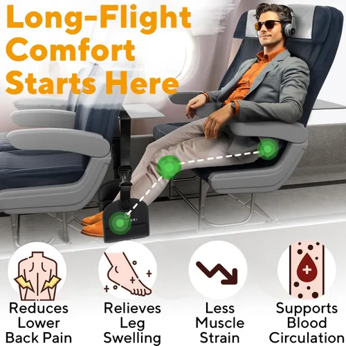 Miniatura 3 de Reposapiés portátil para avión para viajes en avión - Cómoda hamaca para pies con espuma viscoelástica y tablero rígido para evitar que los pies se