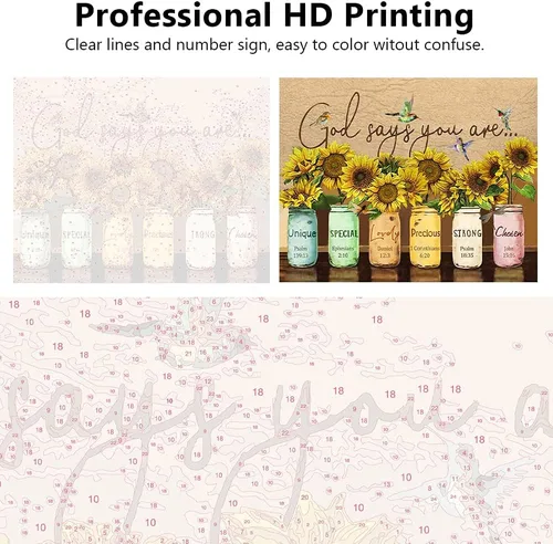 Miniatura 3 de TUMOVO Pintura por números para adultos, pintura de girasol por números, kits de pintura por números para adultos de 16 x 20 pulgadas