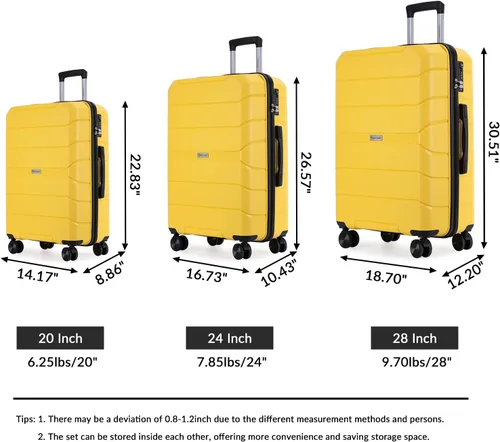 Miniatura 3 de Travelhouse Juego de equipaje, 3 piezas de maleta con ruedas giratorias, cerraduras TSA para equipaje de 20 pulgadas, 24 pulgadas y 28 pulgadas