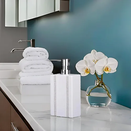 Miniatura 5 de Dispensador de jabón de mano de 18 onzas líquidas y loción, botella de cerámica blanca para cocina, baño, encimera, lavandería, capacidad