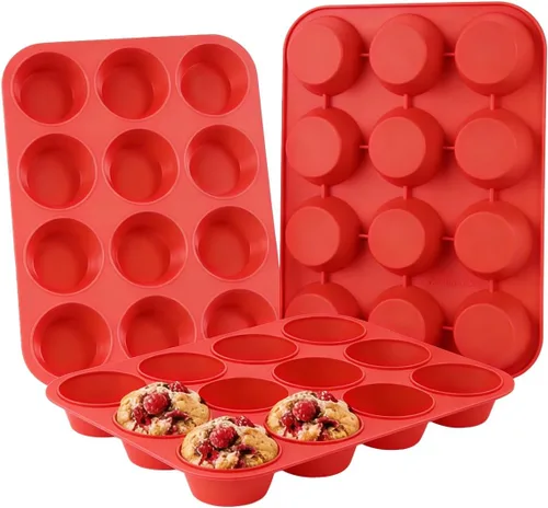 Miniatura 24 de CAKETIME Moldes de silicona para magdalenas para hornear, molde de tamaño regular para magdalenas, molde para hornear moldes de silicona