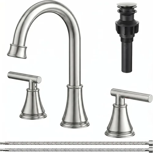 Miniatura 9 de COMLLEN Grifos de baño de 3 agujeros, grifo de baño de cascada negro mate de 3 agujeros, 8 pulgadas extendido moderno grifo de lavabo de baño, grifo