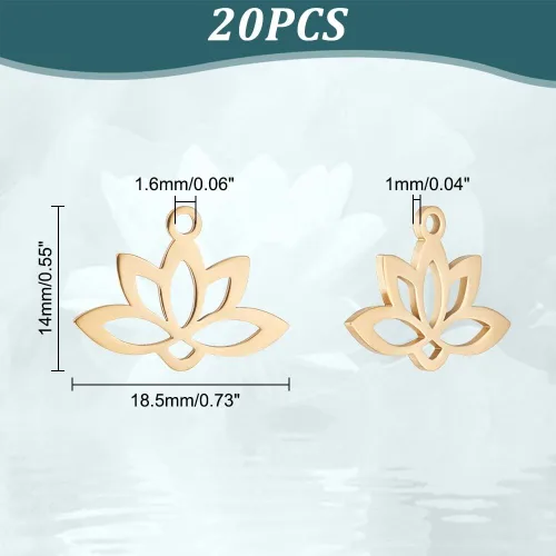 Miniatura 3 de UNICRAFTALE 20pcs 0.063 in agujero 201 colgantes de acero inoxidable Lotus Flower Charm Flat Hollow Links Yoga Charm Metal Laser Cut Blossom Cut Out