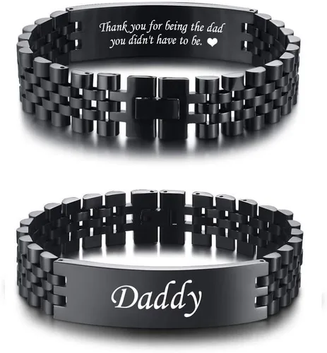Miniatura 44 de VNOX Correa de reloj masculina de acero inoxidable, pulsera de eslabones personalizada, regalo de joyería para hombres, papá, padre, marido, novio