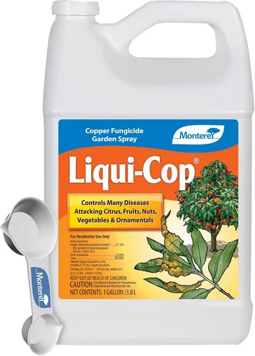 Monterey Liqui-Cop con cuchara medidora, fungicida de cobre en aerosol de jardín para cítricos, frutales y árboles de nueces, 1 galón
