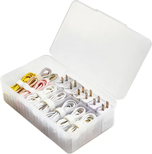 Miniatura 8 de Caja organizadora de cables extra ancha, cargador de viaje, estuche de almacenamiento para auriculares con tapa (amarillo crema)