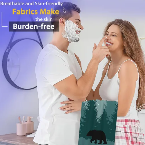 Miniatura 5 de Juego de 2 toallas de mano con diseño de oso de árboles de bosque brumoso, juego de 2 toallas de cocina suaves, toallas decorativas para baño
