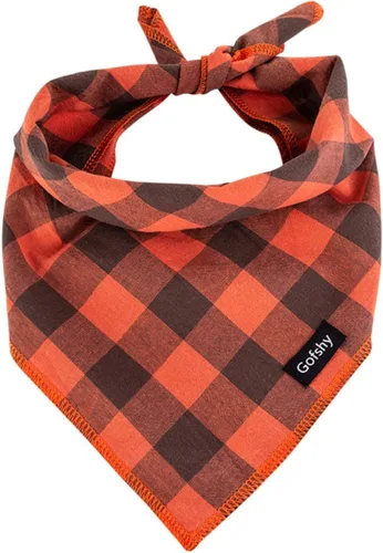 Bandana para Perro Otoño Pequeño-Naranja Marrón Bufanda para Perro Estampado Buffalo Plaid Babero Ajustable Pañuelo Accesorios para Perros Pequeños