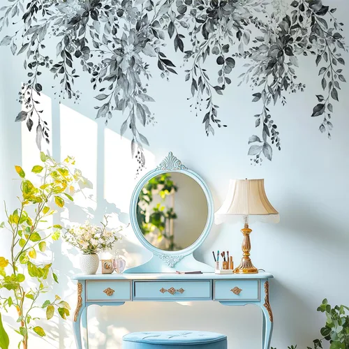 Miniatura 35 de Calcomanías de pared de flores y hojas para despegar y pegar, calcomanías grandes de vinilo floral para colgar, vid extraíble, decoración del hogar