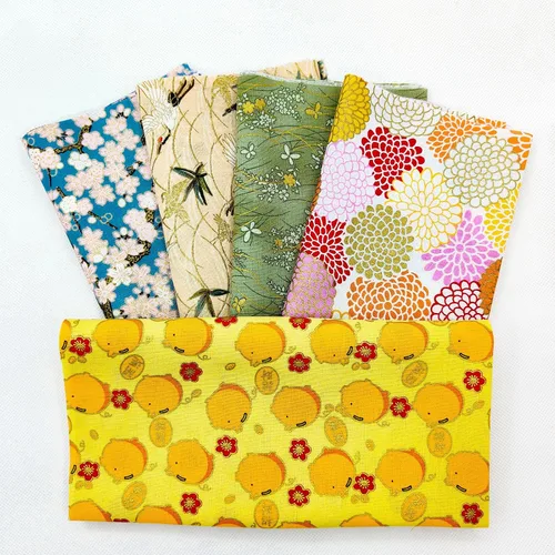 5 piezas de tela de algodón para manualidades, cuadrados de retazos, 50 x 50 cm (20 x 20 pulgadas), coloridas telas japonesas para envolver, Amarillo