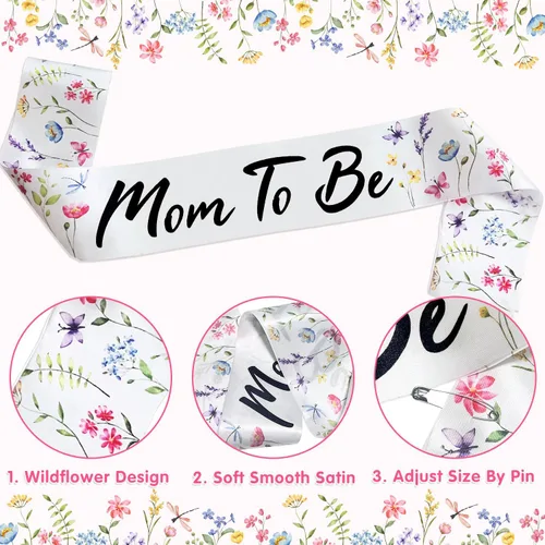 Miniatura 3 de Homanu Wildflower Mom to Be - Decoración de baby shower, diseño floral para mamá para ser papá para decoración de fiesta de mamá embarazada