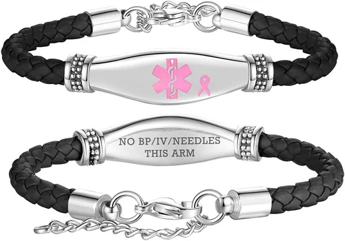 Miniatura 70 de LinnaLove Pulseras de alerta médica para mujeres, hermosas pulseras de cuero femenino para identificación médica con grabado gratuito