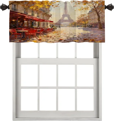 Miniatura 59 de Cortinas opacas de cocina con pintura al óleo de Europa rosa y negra para ventanas, cenefas opacas modernas de torre Eiffel de poliéster multicapa