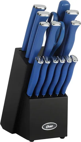 Miniatura 9 de Oster Langmore - Juego de 15 piezas de cuchillos de acero inoxidable con mangos negros – Juego completo de cuchillería de cocina en caja de Negro