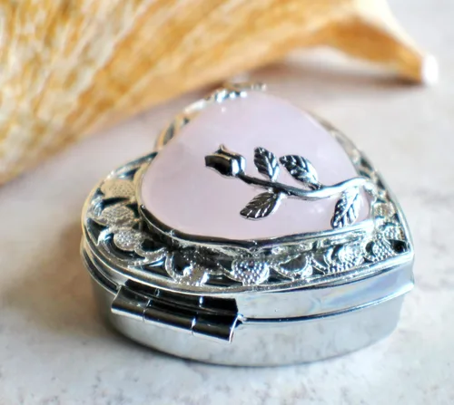 Miniatura 3 de Medallón de caja de música de corazón de cristal de cuarzo rosa