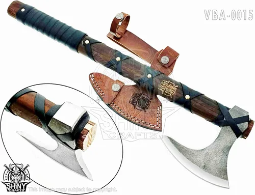 Miniatura 2 de Hacha vikinga hecha a mano – Hoja nórdica grabada con mango de madera, regalo único para hombres, coleccionistas, cosplay y decoración medieval
