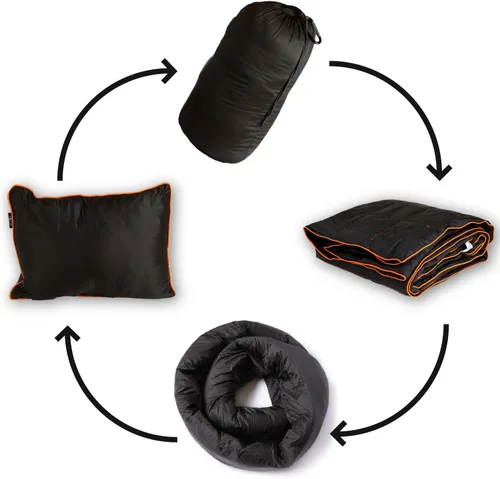 NAPRO Almohada de viaje y manta de campamento, 3 en 1 de nailon Ripstop Infinity y fundas de almohada de viaje cuadradas con 82 x 54 pulgadas