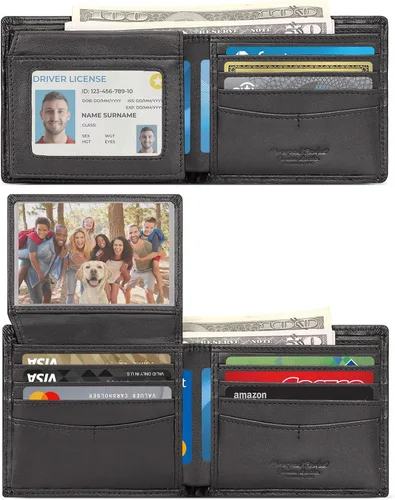 Miniatura 3 de Cartera de cadena para hombre con bloqueo RFID de cuero genuino plegable, Negro -, Classic