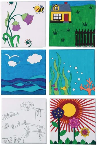 S & S Worldwide Paint-Your-Own - Juego de lienzos de diseño I, 2 de cada uno de 6 diseños preimpresos, ideal para niños y adultos, listo para