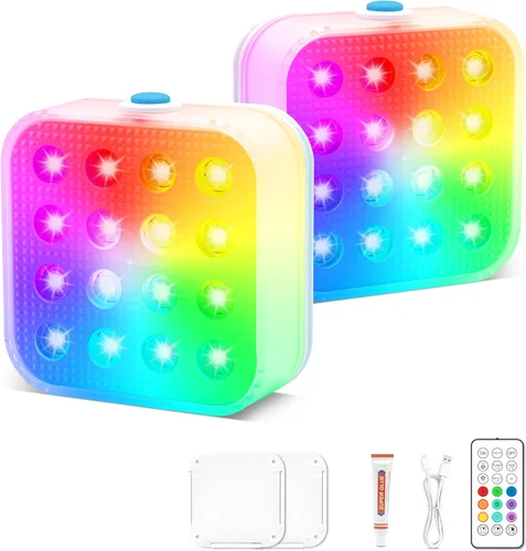 Miniatura 10 de Luces de piscina recargables con control remoto, 16 luces LED sumergibles con cambio de color, impermeables para piscina enterrada, estanques
