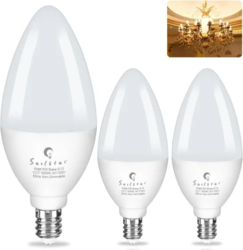 Miniatura 10 de Bombillas LED E12 de Sailstar, equivalentes a 60 W, 500 lúmenes, bombillas de luz para ventilador de techo, blanco suave 2700 K, tipo B, bombilla