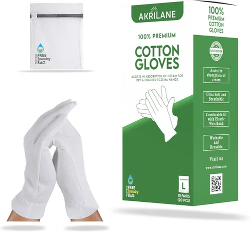 Miniatura 13 de XS Extra Small 10 pares de guantes de algodón 100% premium para manos secas Guantes hidratantes nocturnos para eczema, psoriasis y tratamiento