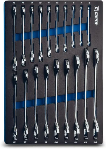 Capri Tools Juego de llaves angulares de extremo abierto, ángulos de 30° y 60°, métricas de 0.236-0.945 in, 19 piezas con bandeja de mecánico