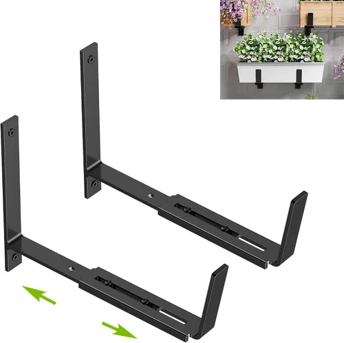 Miniatura 10 de Y&M Soportes de caja de ventana, de hierro resistente, ajustables, para barandillas, perfectos para balcones, vallas y jardines (4 unidades)