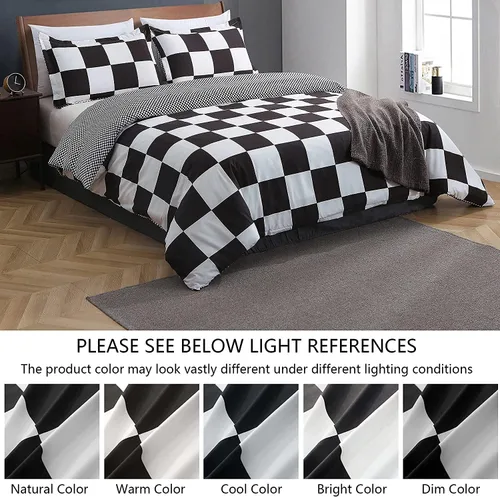 Miniatura 5 de Juego de funda de edredón tamaño Queen, juego de ropa de cama de 3 piezas a cuadros negros y blancos (1 funda de edredón + 2 fundas de almohada)
