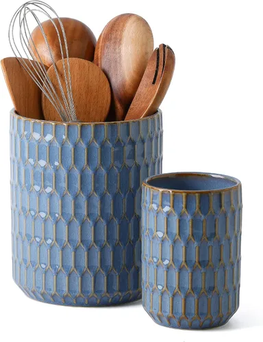 Miniatura 9 de Portautensilios, 7.3"+5.4" Portautensilios de Cerámica para Cocina para Encimera, Recipiente Grande para Utensilios de Cocina para Encimera de Beige
