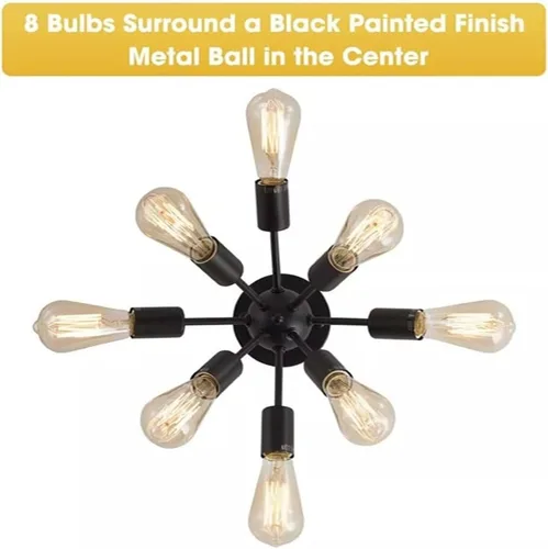 Miniatura 4 de Lámpara Sputnik de techo de 8 luces, moderna lámpara industrial negra semiempotrada para cocina, comedor, dormitorio, sala de estar, base E26