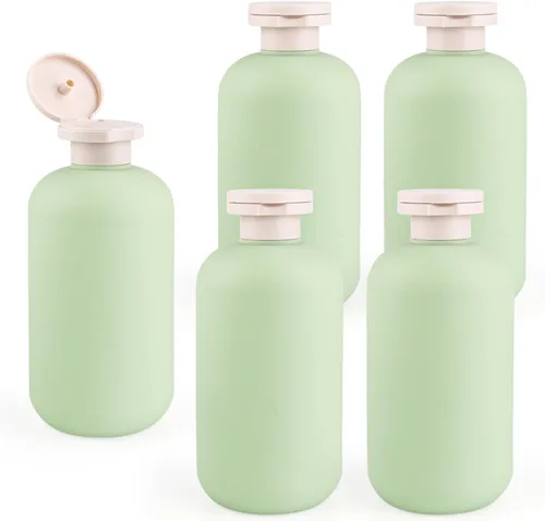 5 botellas de plástico de 10.1 fl oz/10 oz para loción de viaje, recipientes recargables con tapa abatible para artículos de tocador, cremas,