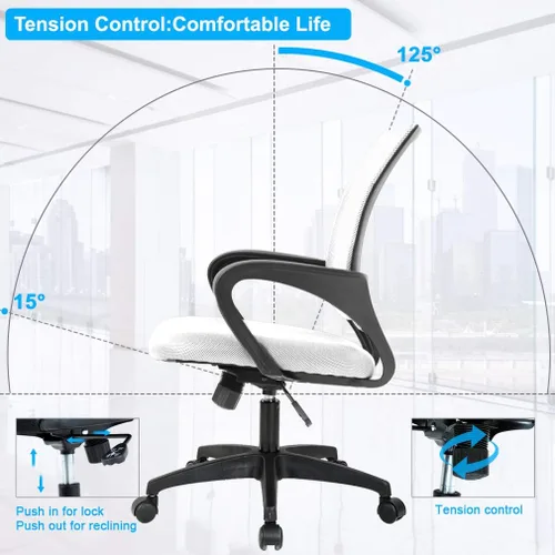 Miniatura 4 de Meet perfect Silla de oficina con respaldo medio, moderna silla ejecutiva de escritorio para computadora, silla giratoria con ruedas, silla Blanco