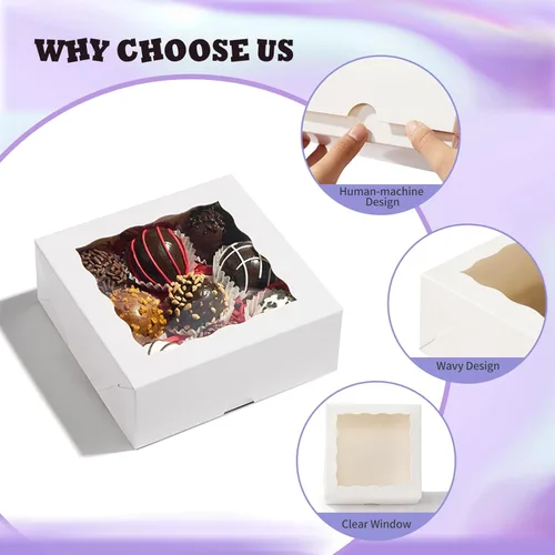 Miniatura 3 de RomanticBaking 51 cajas de panadería de 5 x 5 x 2 pulgadas, cajas de galletas con ventana, cajas de pastelería para macarrones, postres, magdalenas