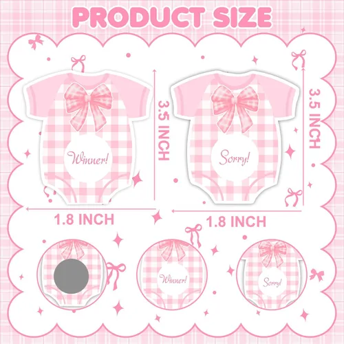 Miniatura 3 de Decoraciones de baby shower con lazo rosa, 30 piezas de lazo rosa para baby shower para niñas de juego, actividad tonta para rompehielos, premios