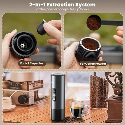 Miniatura 6 de Maestri House Cafetera de Espresso de 150W con Autocalentamiento Rápido de 2-3 Minutos, Máquina de Café Espresso Portátil de Viaje con Bolsa
