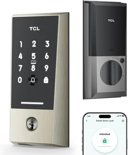 Miniatura 12 de TCL Smart Lock D2 Plus, cerradura de puerta con huella dactilar sin llave, cerradura de cerrojo de teclado con pantalla táctil, timbre integrado