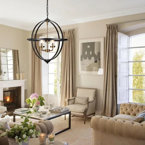 Miniatura 3 de Treekee Candelabro Globo de 20'', Candelabros de Níquel Cepillado, Candelabro Orbe Moderno de 4 Luces, Lujosa Lámpara Colgante con Pantalla