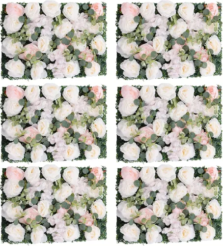 Miniatura 21 de Paneles de flores para decoración de pared, panel de fondo de pared de flores artificiales, decoración de flores, 23.6 x 15.7 in (24 x 16 pulgadas)