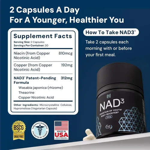 Miniatura 2 de HPN NAD3 Booster clínico de NAD+, Salud celular y energía natural - Suplemento de NAD para el envejecimiento saludable, apoyo metabólico, NRF2