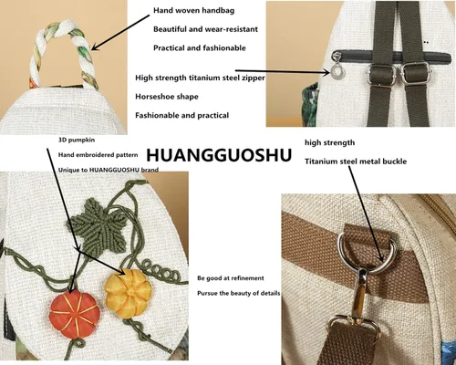 Miniatura 91 de HUANGGUOSHU Mochila de algodón tejida de algodón bohemio con bordado de lona estilo bohemio con múltiples bolsillos retro linda mochila cartera